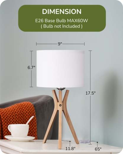 EDISHINE 17.5" White Linen Modern Tripod Table Lamp-HLTL05V
