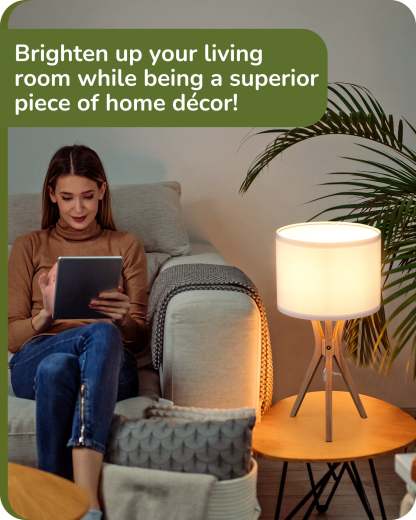 EDISHINE 17.5" White Linen Modern Tripod Table Lamp-HLTL05V