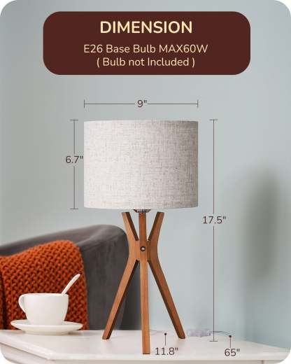 EDISHINE 17.5" Beige Linen Mid Century Table Lamp-HLTL05W