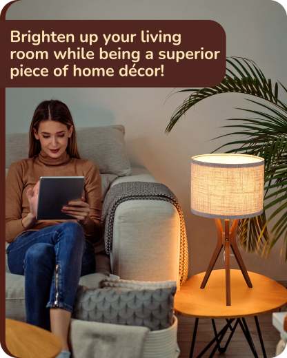 EDISHINE 17.5" Beige Linen Mid Century Table Lamp-HLTL05W