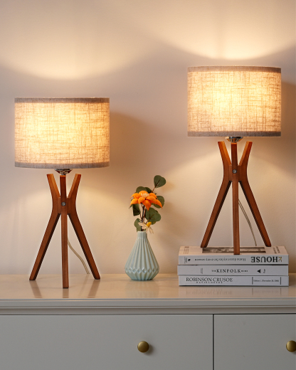 EDISHINE 2 Pack 17.5" Beige Linen Mid Century Table Lamp-ZHLTL05W2