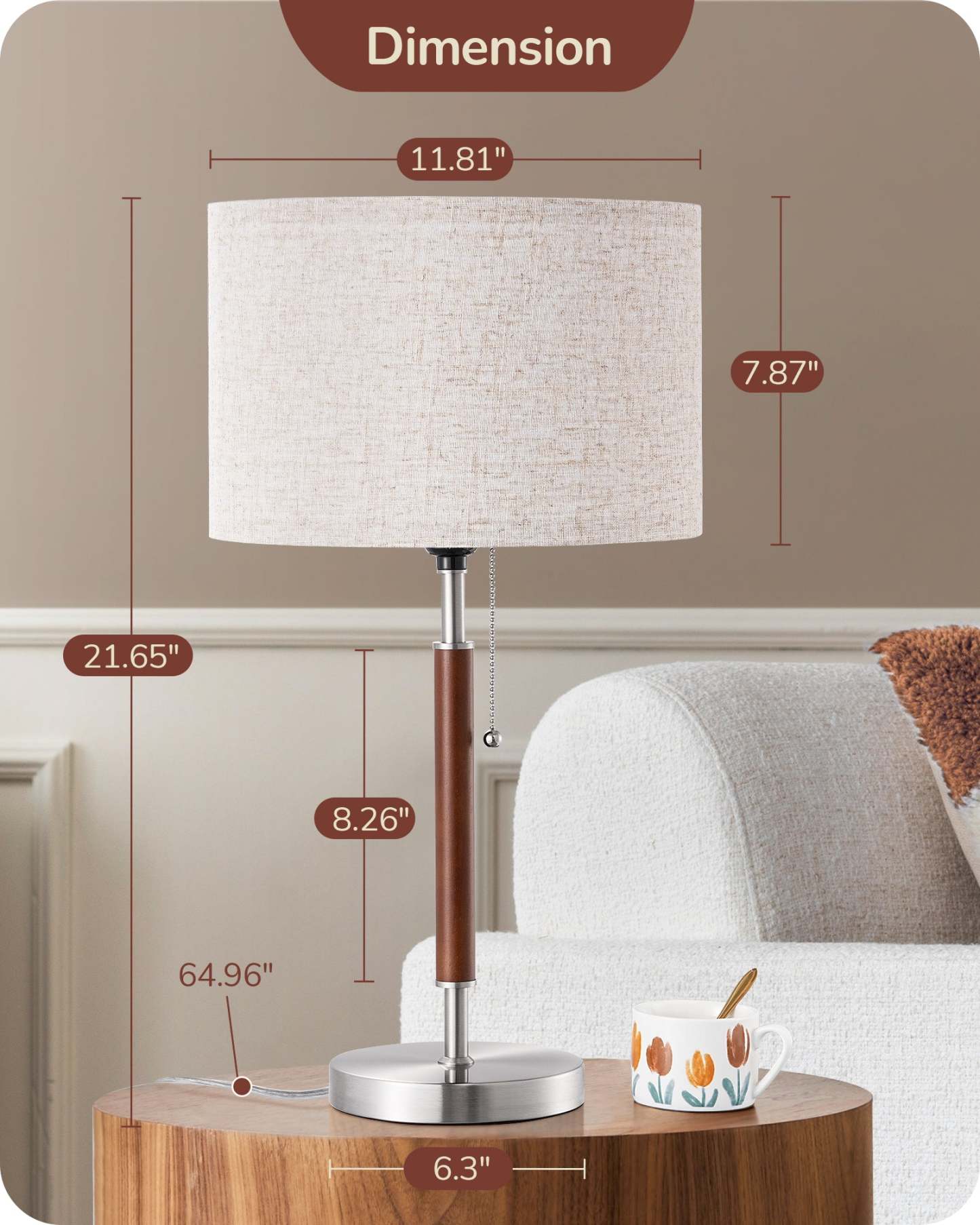 EDISHINE Mid Century Table Lamp, E26 Base, Retro, Metal Base-HLTL05X-B2B