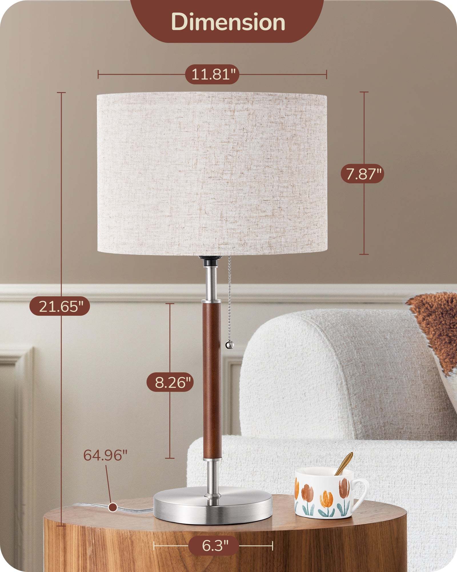 EDISHINE Mid Century Table Lamp, E26 Base, Retro, Metal Base-HLTL05X-B2B