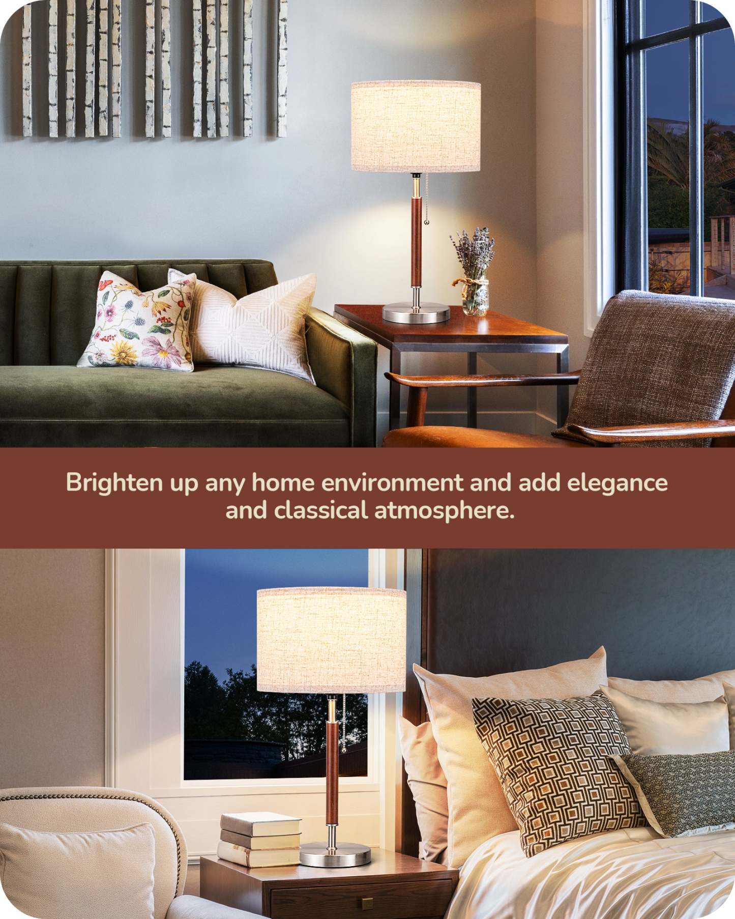 EDISHINE Mid Century Table Lamp, E26 Base, Retro, Metal Base-HLTL05X-B2B