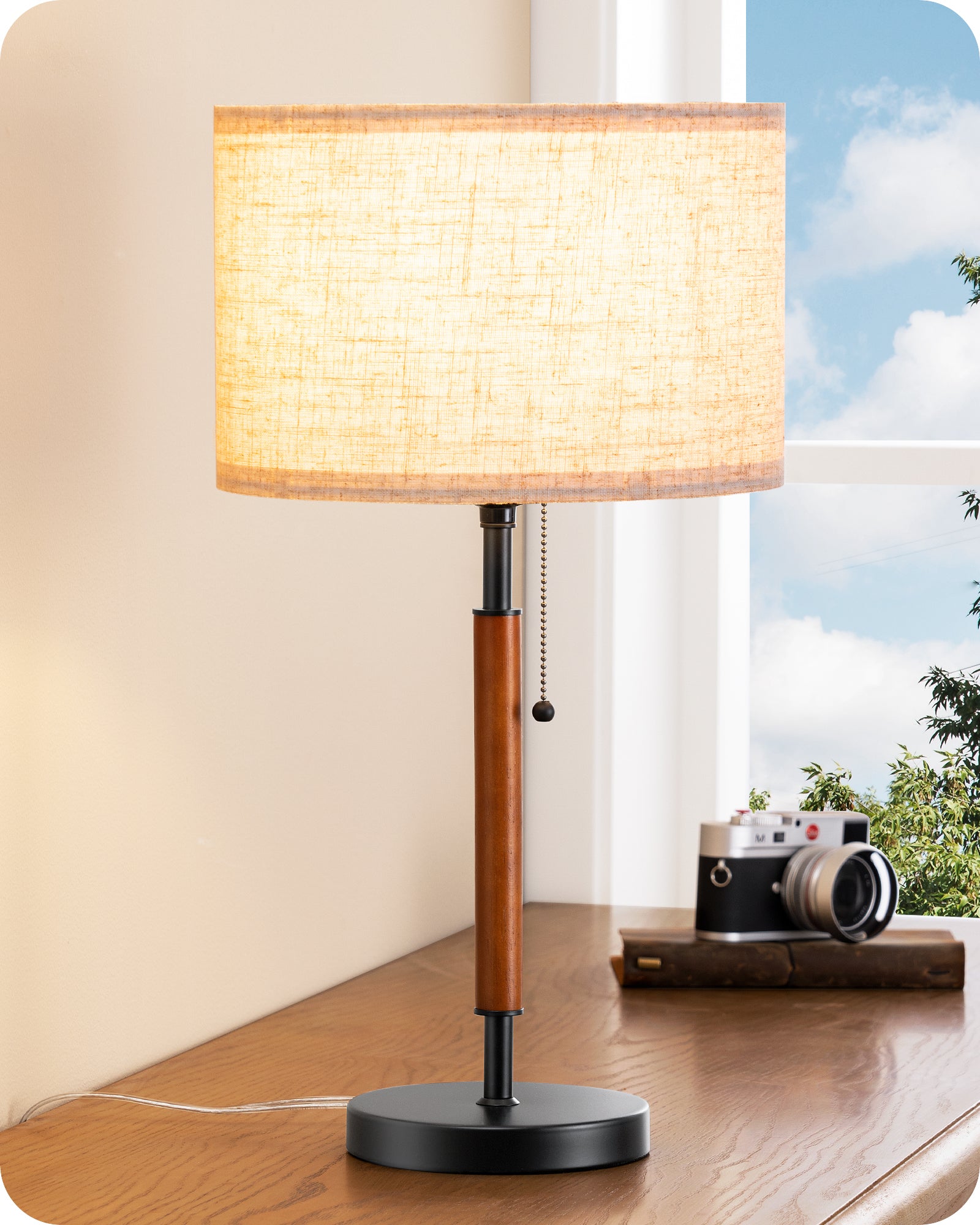 EDISHINE Mid Century Table Lamp, E26 Base, Black Metal Base-HLTL05Y-B2B