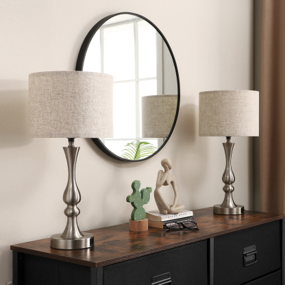 EDISHINE 20.7" Brushed Nickel Table Lamp Set with USB (Set of 2)-HLTL06F