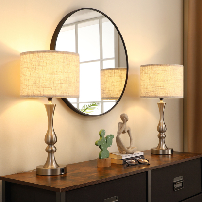 EDISHINE 20.7" Brushed Nickel Table Lamp Set with USB (Set of 2)-HLTL06F