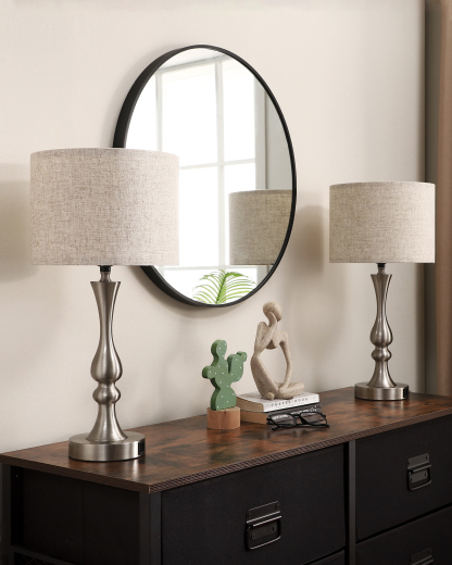 EDISHINE 20.7" Brushed Nickel Table Lamp Set with USB (Set of 2)-HLTL06F