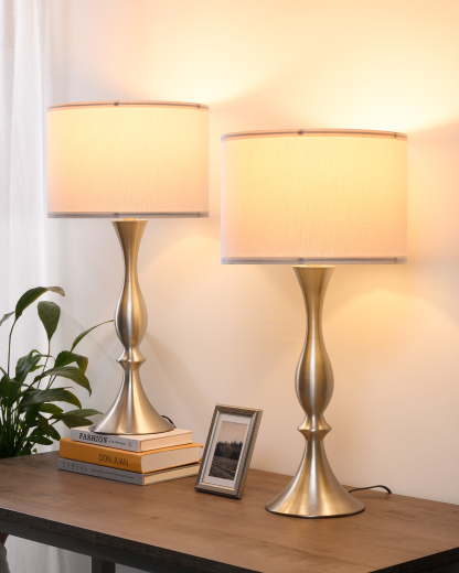EDISHINE 26.8" Brushed Nickel Table Lamp Set,Set of 2-HLTL06G