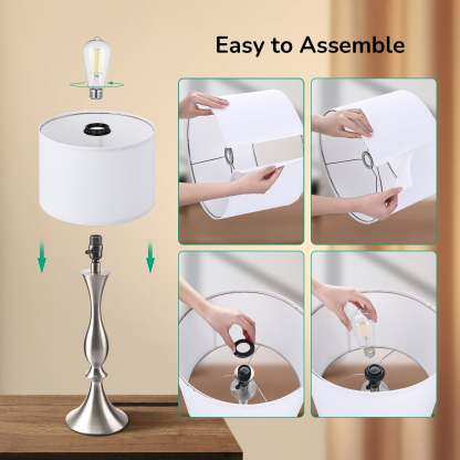 EDISHINE 26.8" Brushed Nickel Table Lamp Set,Set of 2-HLTL06G