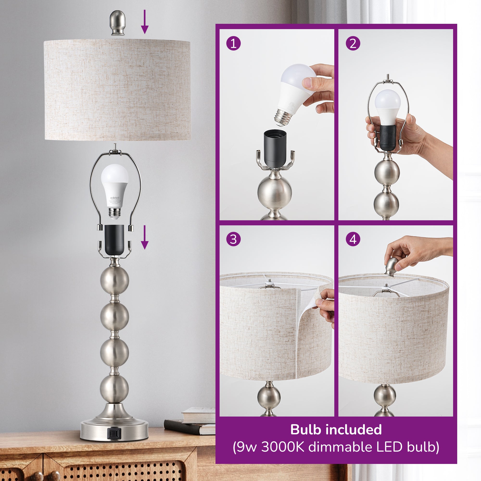 EDISHINE Metal USB Table Lamp-HLTL06H