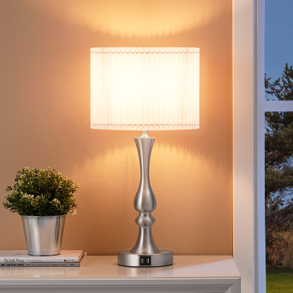 EDISHINE 20.7" Silver Touch Control Table Lamp with USB and Bulb Included-HLTL06K