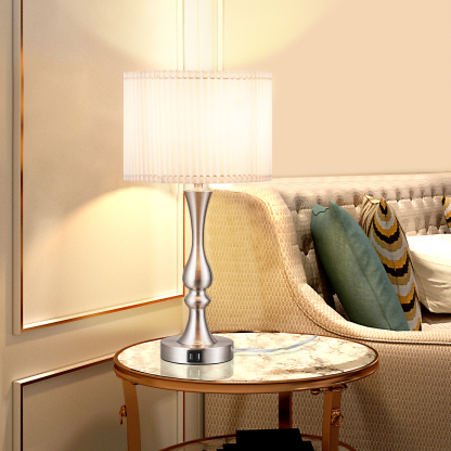 EDISHINE 20.7" Silver Touch Control Table Lamp with USB and Bulb Included-HLTL06K