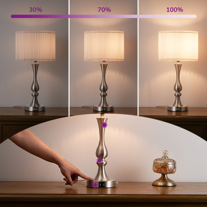 EDISHINE 20.7" Silver Touch Control Table Lamp with USB and Bulb Included-HLTL06K