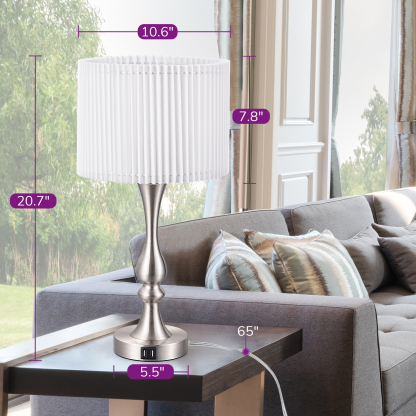 EDISHINE 20.7" Silver Touch Control Table Lamp with USB and Bulb Included-HLTL06K