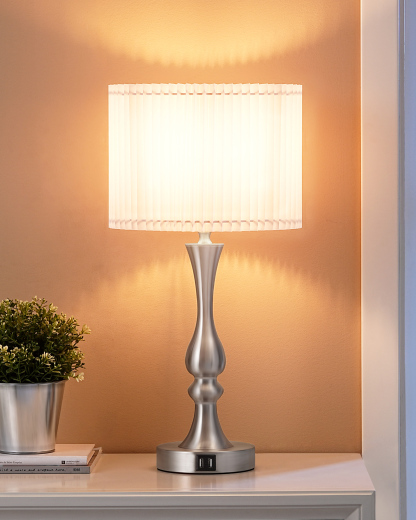EDISHINE 20.7" Silver Touch Control Table Lamp with USB and Bulb Included-HLTL06K