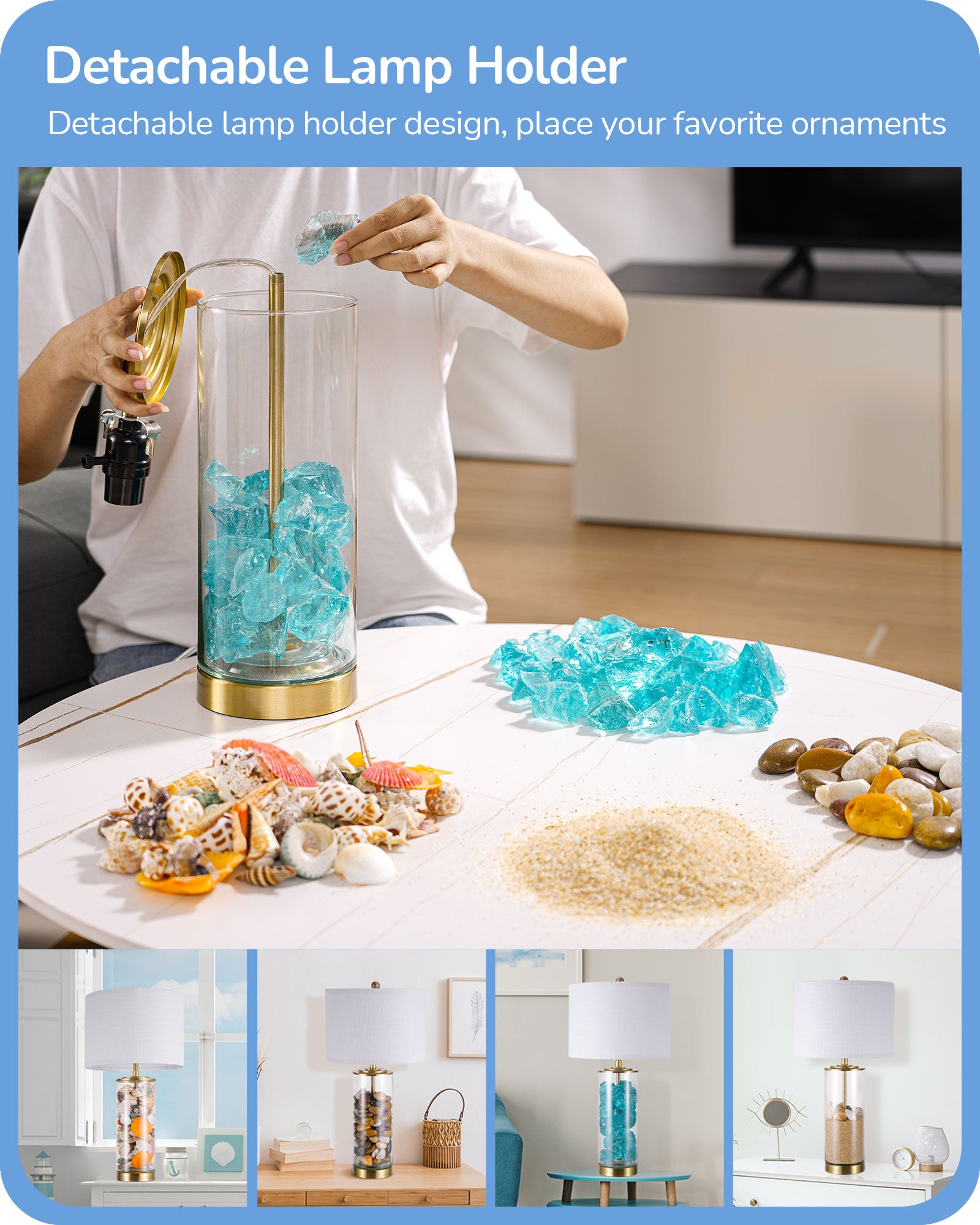 EDISHINE 23.6IN Glass Table Lamp DIY Fillable Base-HLTL07A
