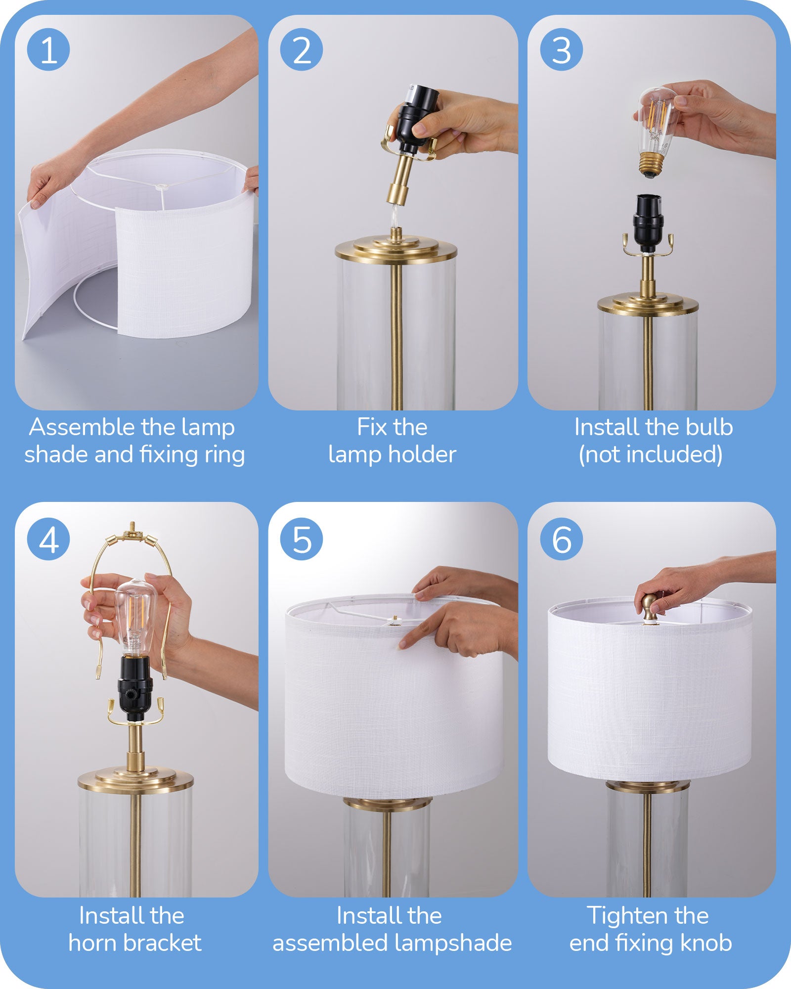 EDISHINE 23.6IN Glass Table Lamp DIY Fillable Base-HLTL07A
