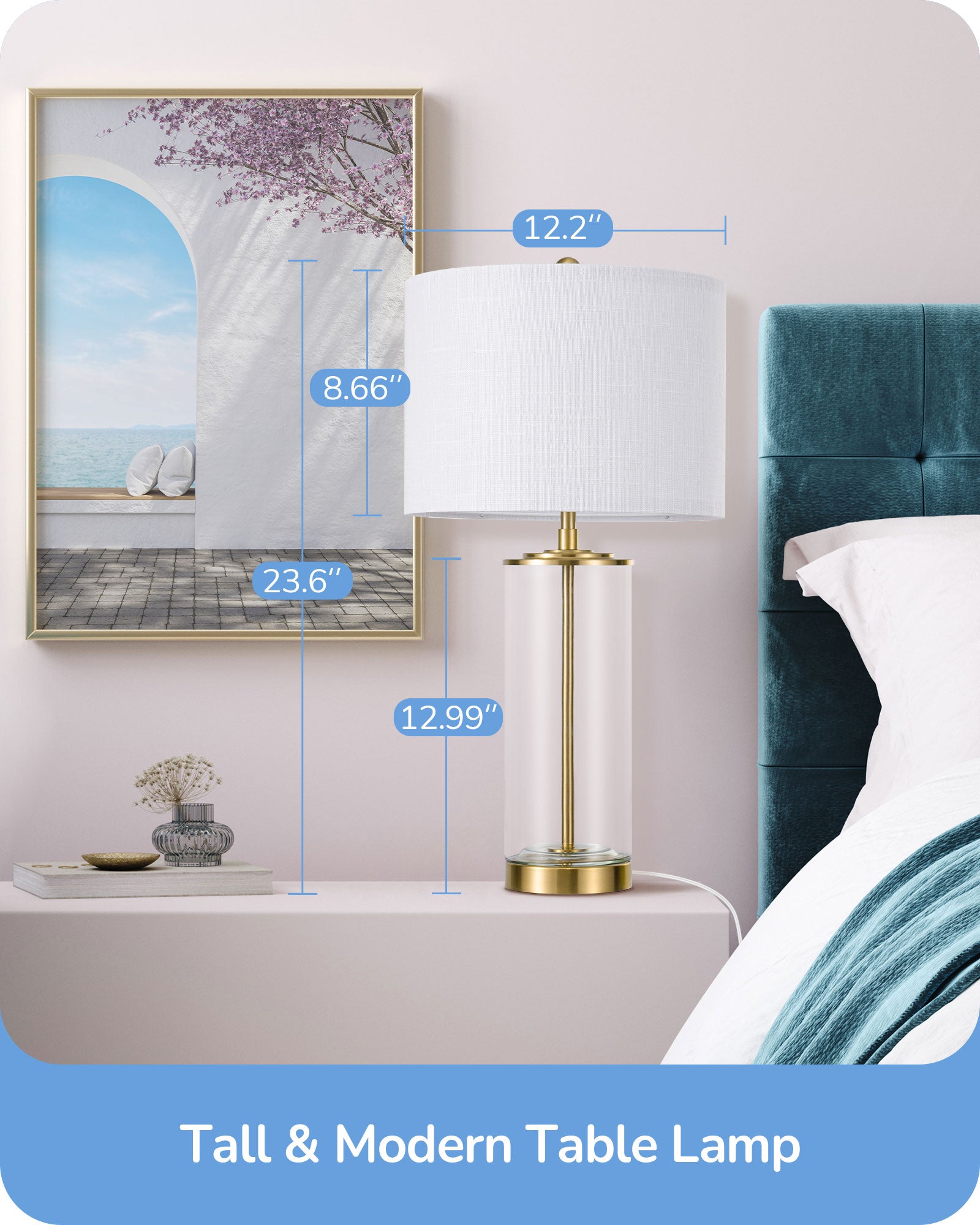 EDISHINE 23.6IN Glass Table Lamp DIY Fillable Base-HLTL07A
