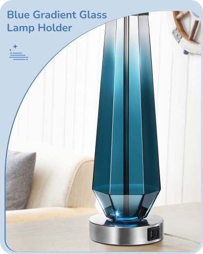 EDISHINE 25.2" Ocean Blue Glass Table Lamps, Set of 2-HLTL07B