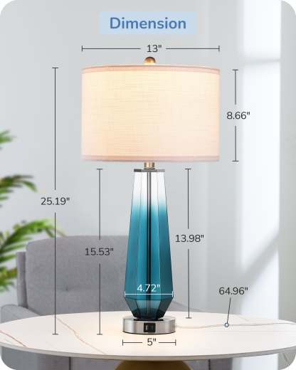 EDISHINE 25.2" Ocean Blue Glass Table Lamps, Set of 2-HLTL07B