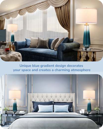 EDISHINE 25.2" Ocean Blue Glass Table Lamps, Set of 2-HLTL07B