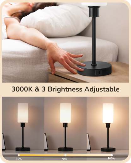 EDISHINE 19" Black Glass Table Lamp with Touch Control-HLTL08A