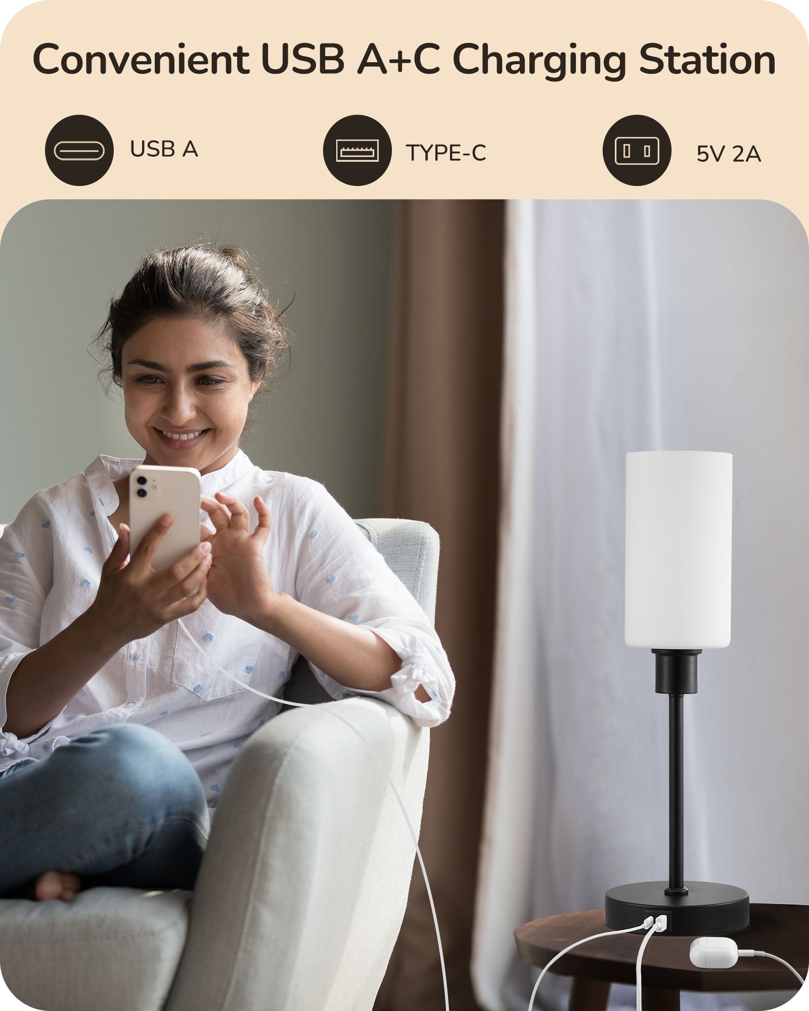 EDISHINE 19" Black Glass Table Lamp with Touch Control-HLTL08A