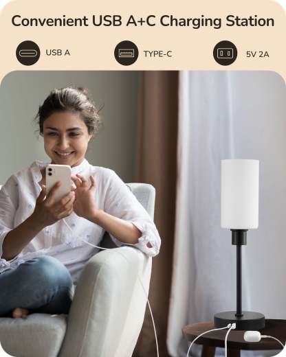 EDISHINE 19" Black Glass Table Lamp with Touch Control-HLTL08A