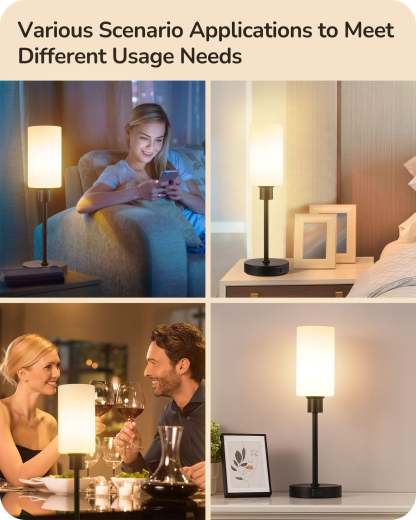 EDISHINE 19" Black Glass Table Lamp with Touch Control-HLTL08A