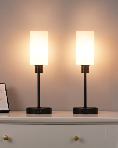 EDISHINE 2 Pack 19" Black Glass Table Lamp with Touch Control-ZHLTL08A2