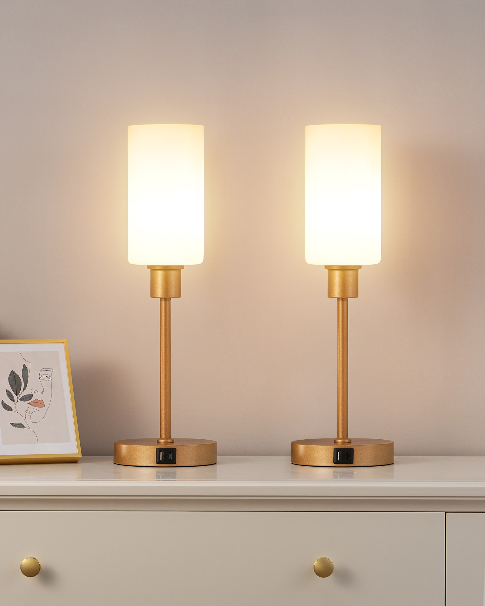 EDISHINE 2 Pack 19" Gold Glass Table Lamp with Touch Control-ZHLTL08B2