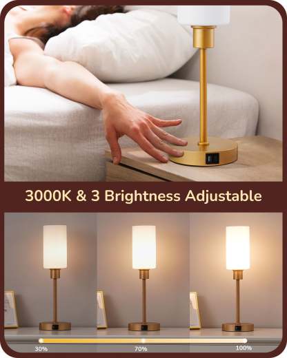 EDISHINE 19" Gold Glass Table Lamp with Touch Control-HLTL08B