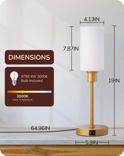 EDISHINE 19" Gold Glass Table Lamp with Touch Control-HLTL08B