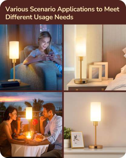 EDISHINE 19" Gold Glass Table Lamp with Touch Control-HLTL08B