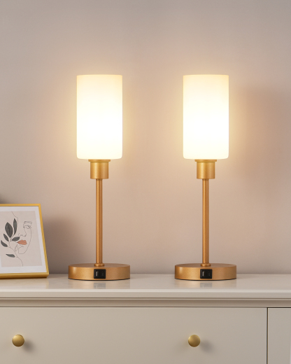EDISHINE 2 Pack 19" Gold Glass Table Lamp with Touch Control-ZHLTL08B2