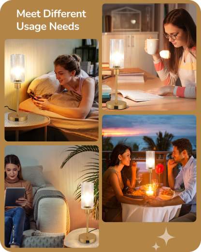 EDISHINE Bedside Lamp, Touch Control, USB C+A Charging Ports, 3 Way Dimmable, Gold-HLTL08D-B2B