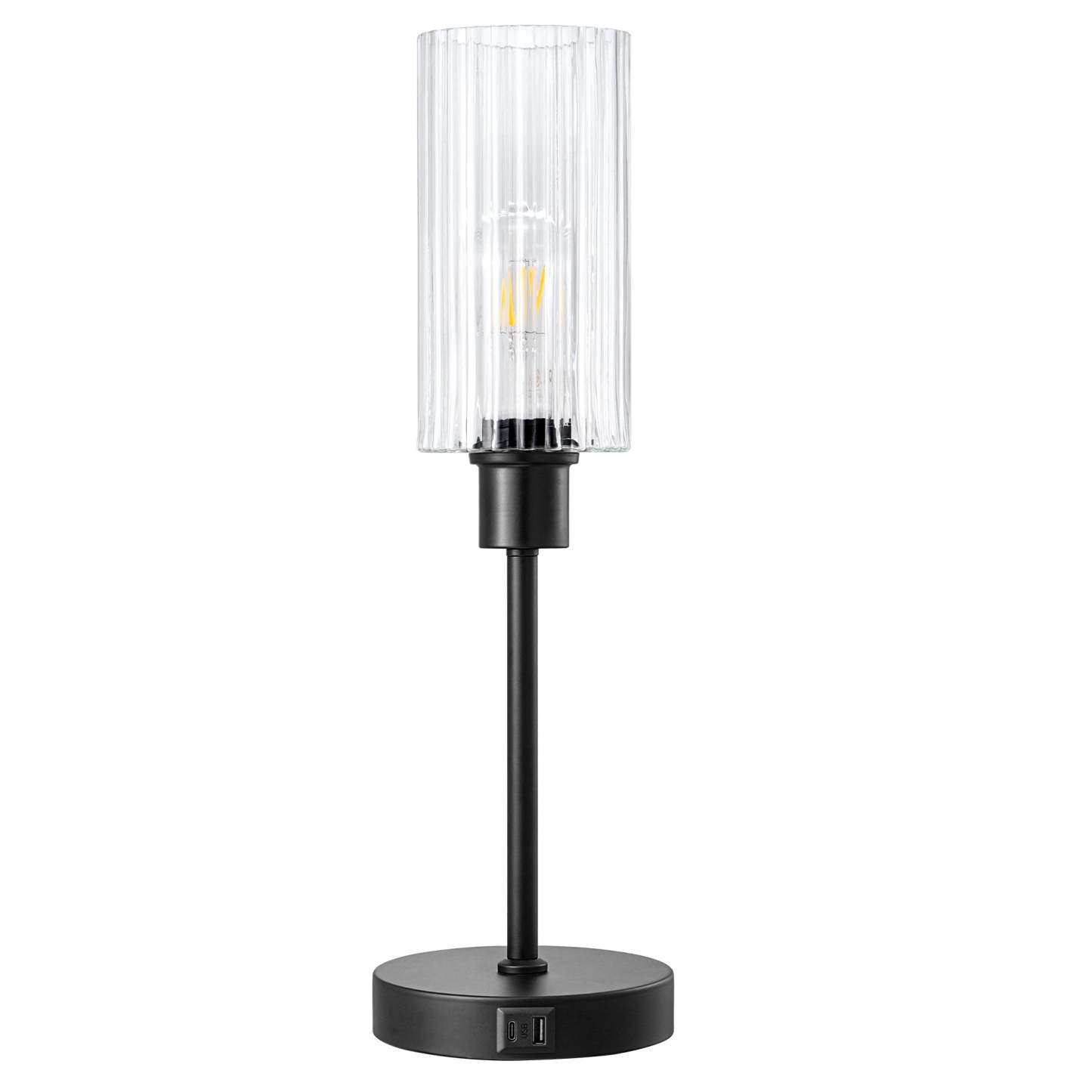 EDISHINE Dimmable Glass Table Lamp,Touch Control,USB Ports,Black-HLTL08E