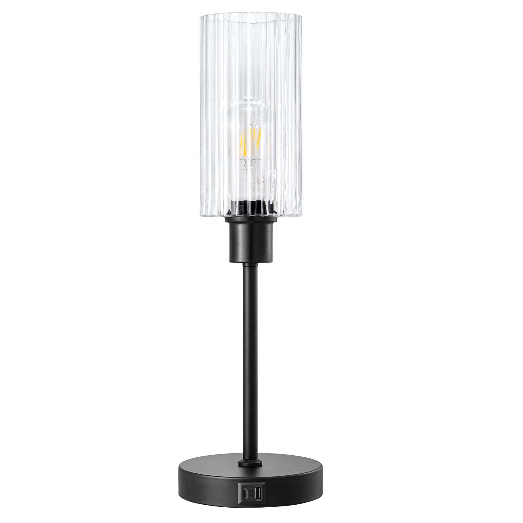 EDISHINE Dimmable Glass Table Lamp,Touch Control,USB Ports,Black-HLTL08E