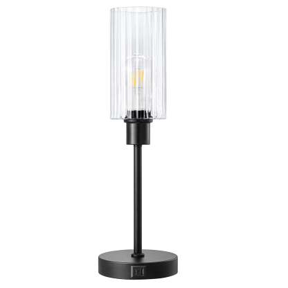 EDISHINE Dimmable Glass Table Lamp,Touch Control,USB Ports,Black-HLTL08E