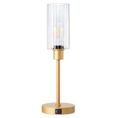EDISHINE Dimmable Glass Table Lamp,Touch Control,USB Ports,Gold-HLTL08F