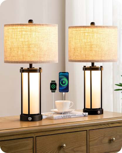 EDISHINE 22.44" 3 Way Dimmable Touch Control Table Lamps with Night Light (2 Pack)-HLTL09A-B2B