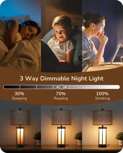 EDISHINE 22.44" 3 Way Dimmable Touch Control Table Lamps with Night Light (2 Pack)-HLTL09A-B2B