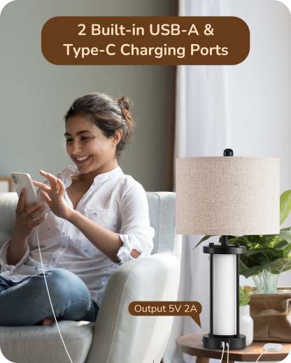 EDISHINE 22.44" 3 Way Dimmable Touch Control Table Lamps with Night Light (2 Pack)-HLTL09A-B2B