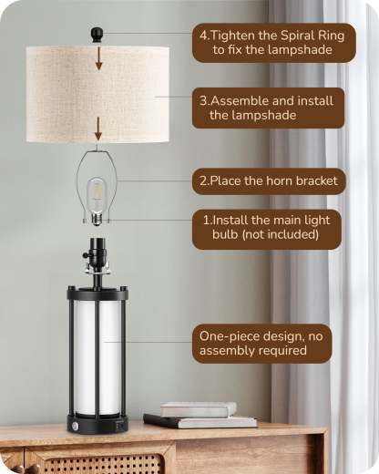 EDISHINE 22.44" 3 Way Dimmable Touch Control Table Lamps with Night Light (2 Pack)-HLTL09A-B2B