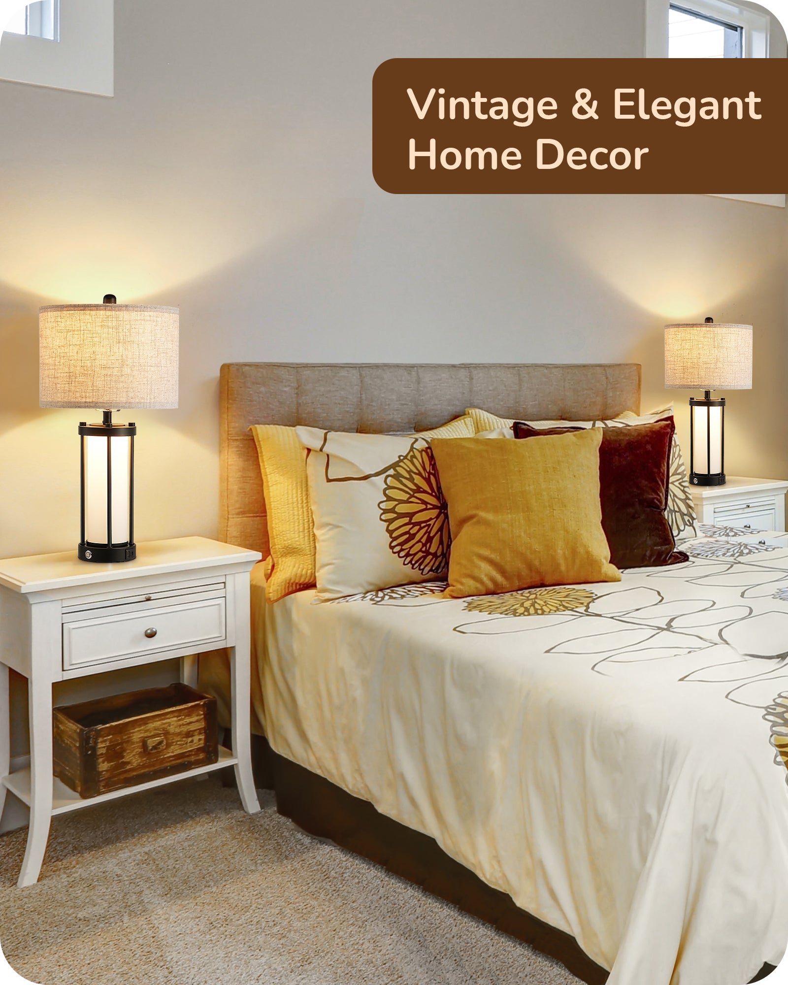 EDISHINE 22.44" 3 Way Dimmable Touch Control Table Lamps with Night Light (2 Pack)-HLTL09A-B2B