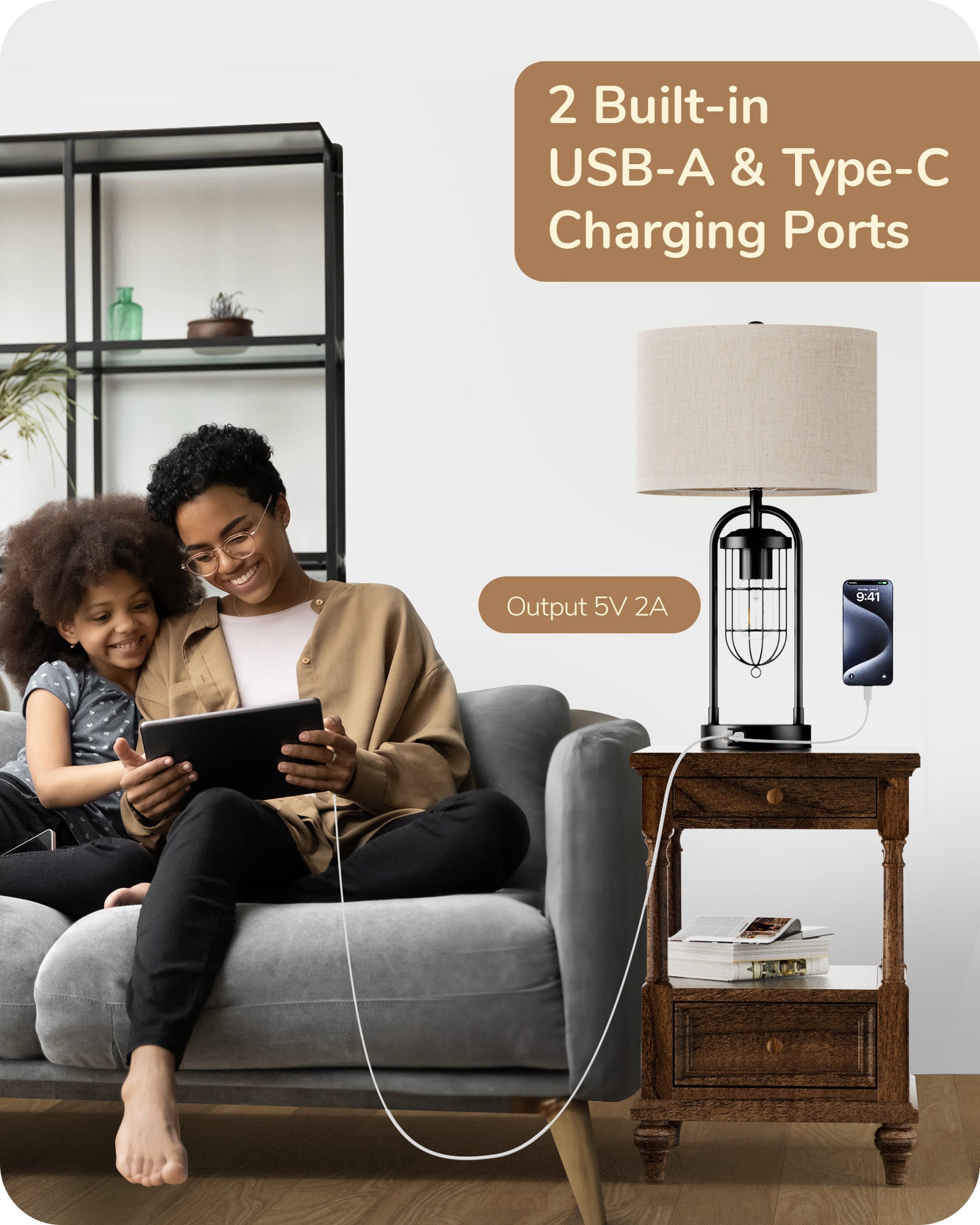 EDISHINE 22.84" 3 Way Dimmable Farmhouse Table Lamp with Night Light (2Pack)-HLTL09B
