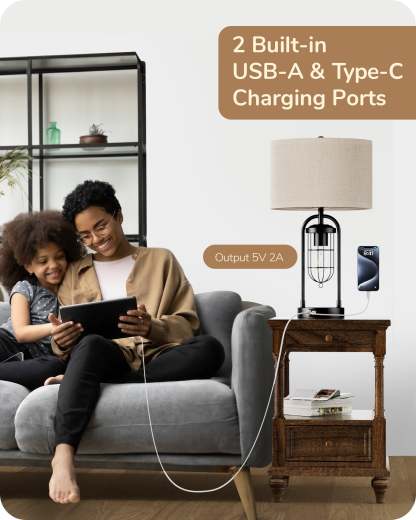 EDISHINE 22.84" 3 Way Dimmable Farmhouse Table Lamp with Night Light (2Pack)-HLTL09B
