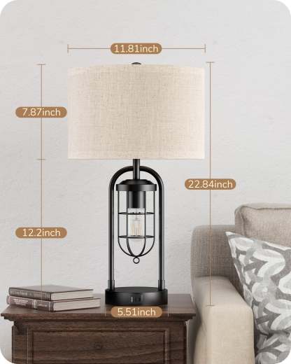 EDISHINE 22.84" 3 Way Dimmable Farmhouse Table Lamp with Night Light (2Pack)-HLTL09B