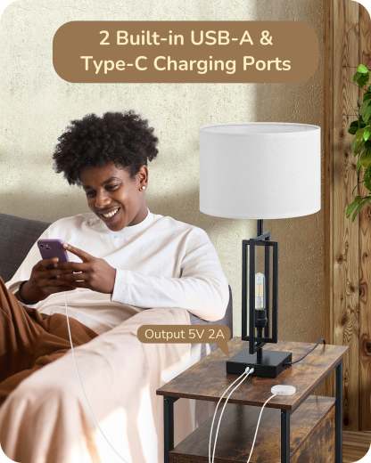 EDISHINE 25.6" 3-Way Dimmable Farmhouse Table Lamp with Night Light (2 Pack)-HLTL09C